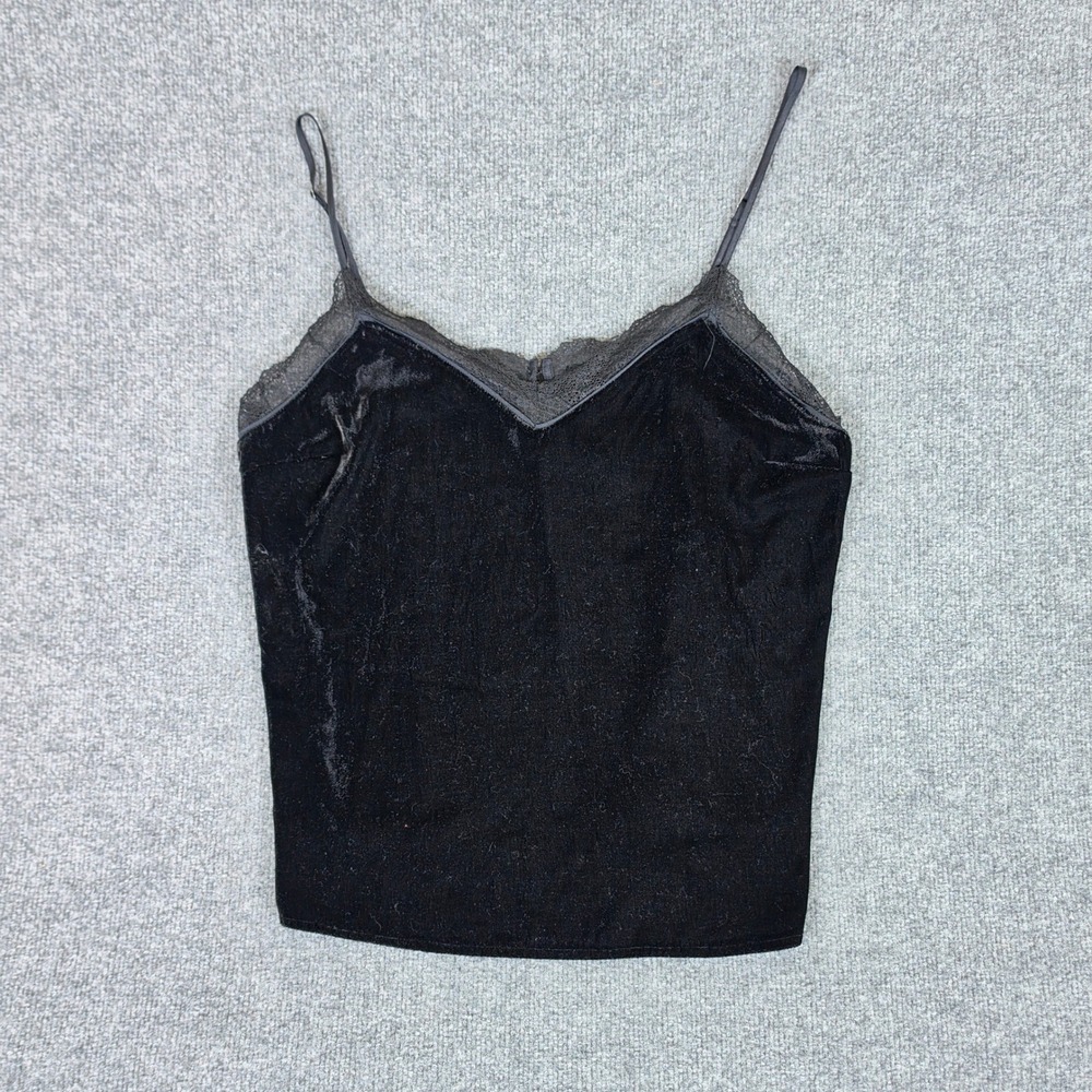 Y2K Abercrombie & Fitch Black Velvet Lace Trim Camisole Top Large V-Neck Strappy